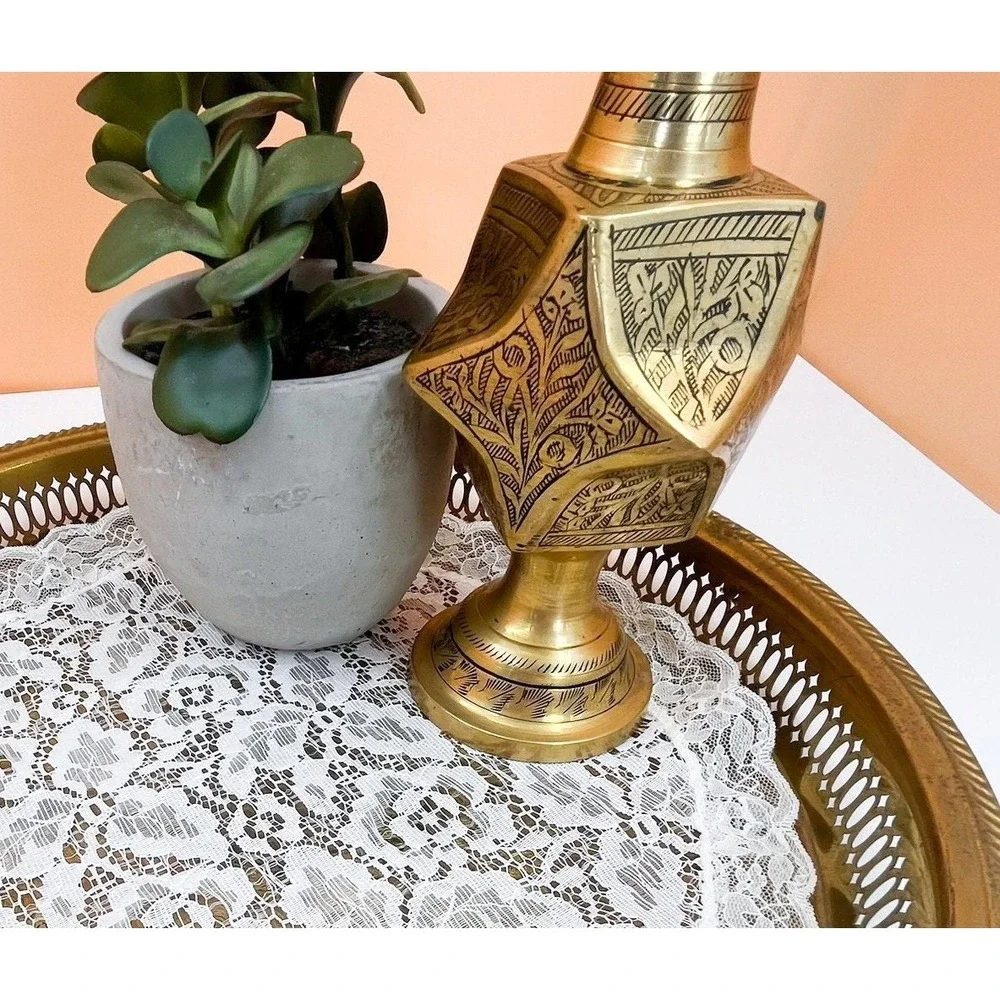 Vintage‎ Floral Brass Pedestal Vase - Made in India